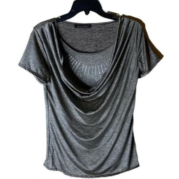 Candid Soul Tops Women's Size Large Draped Studded Neckline Short Sleeves Gray - Picture 1 of 8